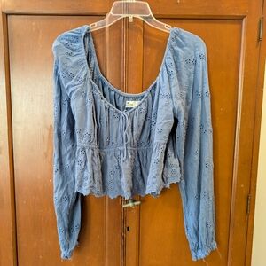Hollister Dusty Blue Eyelet Peasant Blouse